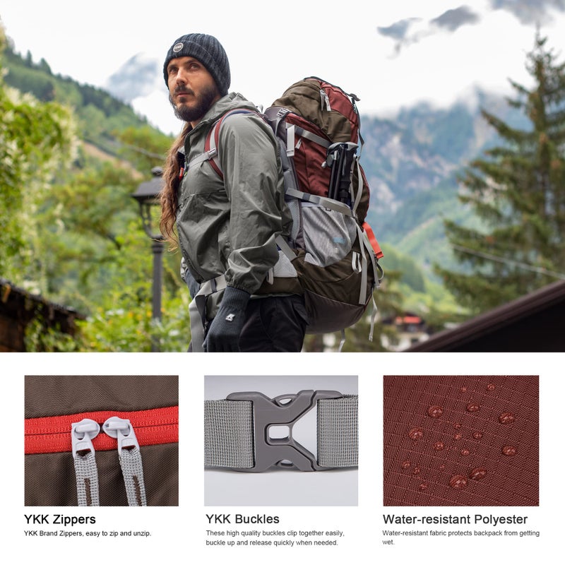 MOUNTAINTOP 70L Internal Frame Backpack Camping Backpacking Hiking Backpack for Men Women with Rain Cover,Maroon - Image 3